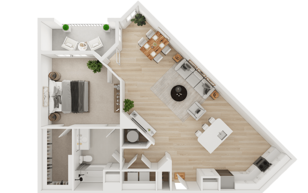 A4 - 1 bedroom floor plan layout with 1 bathroom and 985 square feet