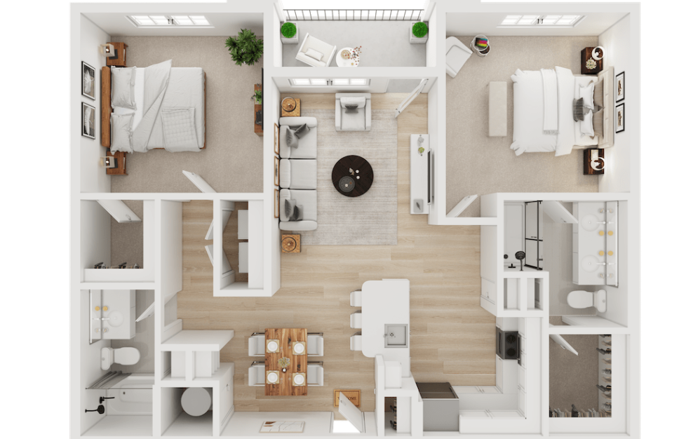 B1 - 2 bedroom floor plan layout with 2 bathrooms and 1149 square feet