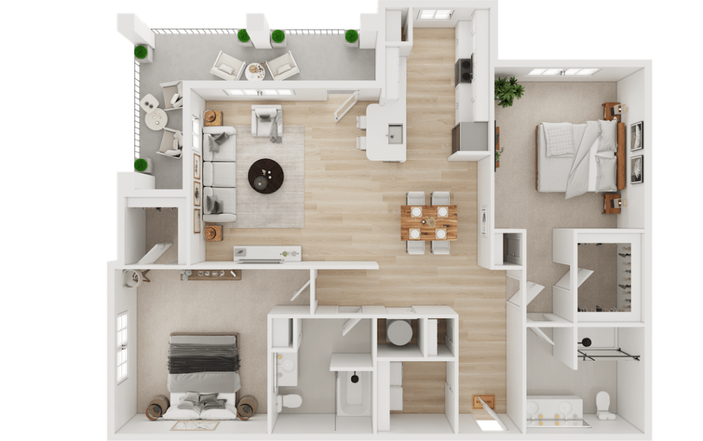B2 - 2 bedroom floor plan layout with 2 bathrooms and 1294 square feet B2 - 2 bedroom floor plan layout with 2 bathrooms and 1294 square feet