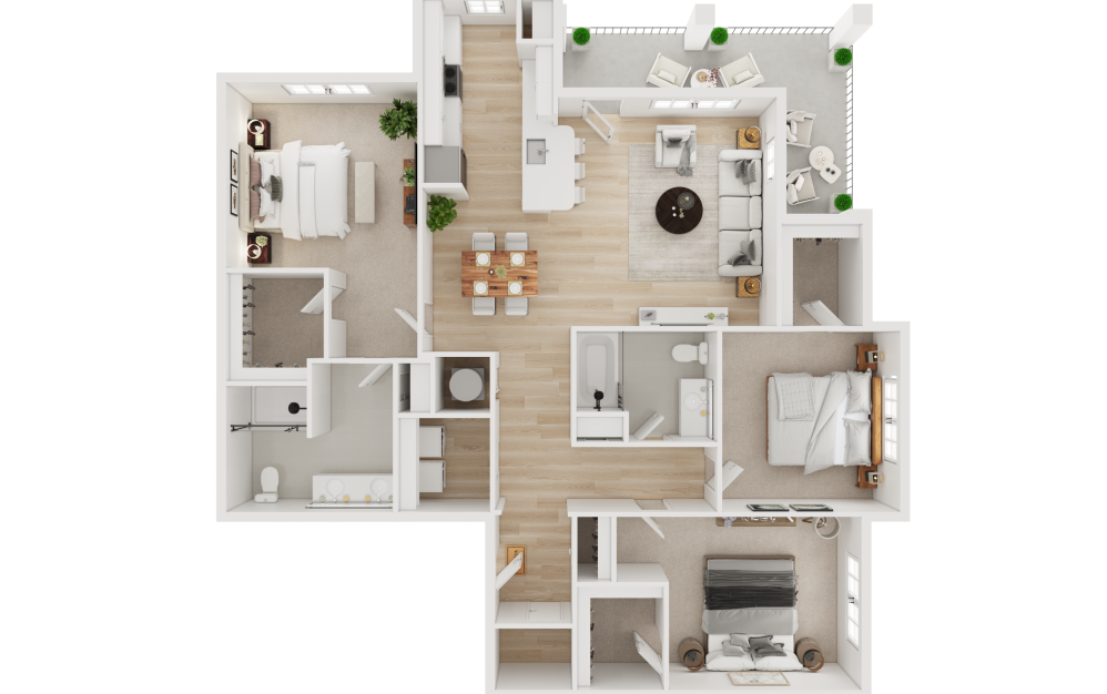 C1 - 3 bedroom floorplan layout with 2 bathrooms and 1535 square feet