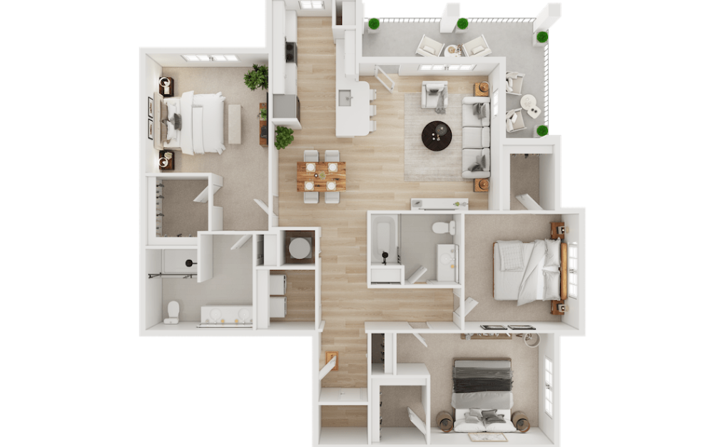 C1 - 3 bedroom floor plan layout with 2 bathrooms and 1535 square feet