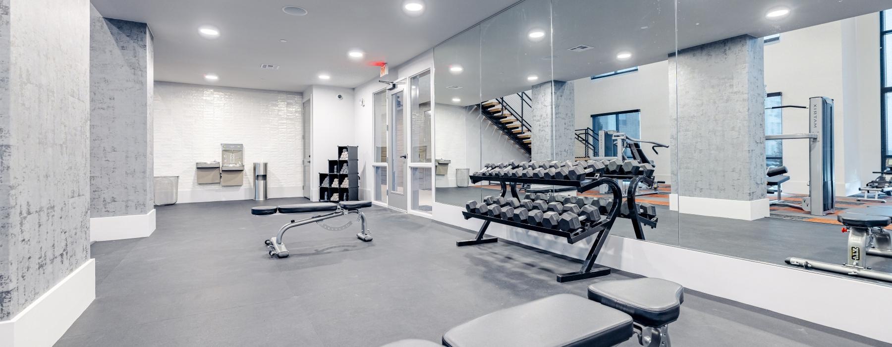 a room with a workout equipment