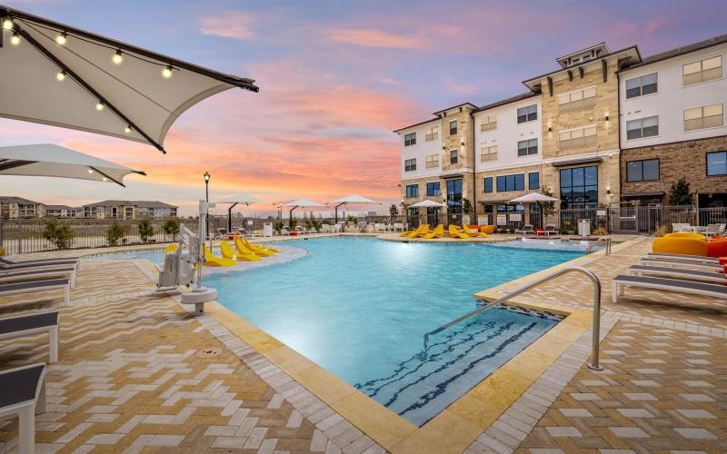 a swimming pool in a courtyard