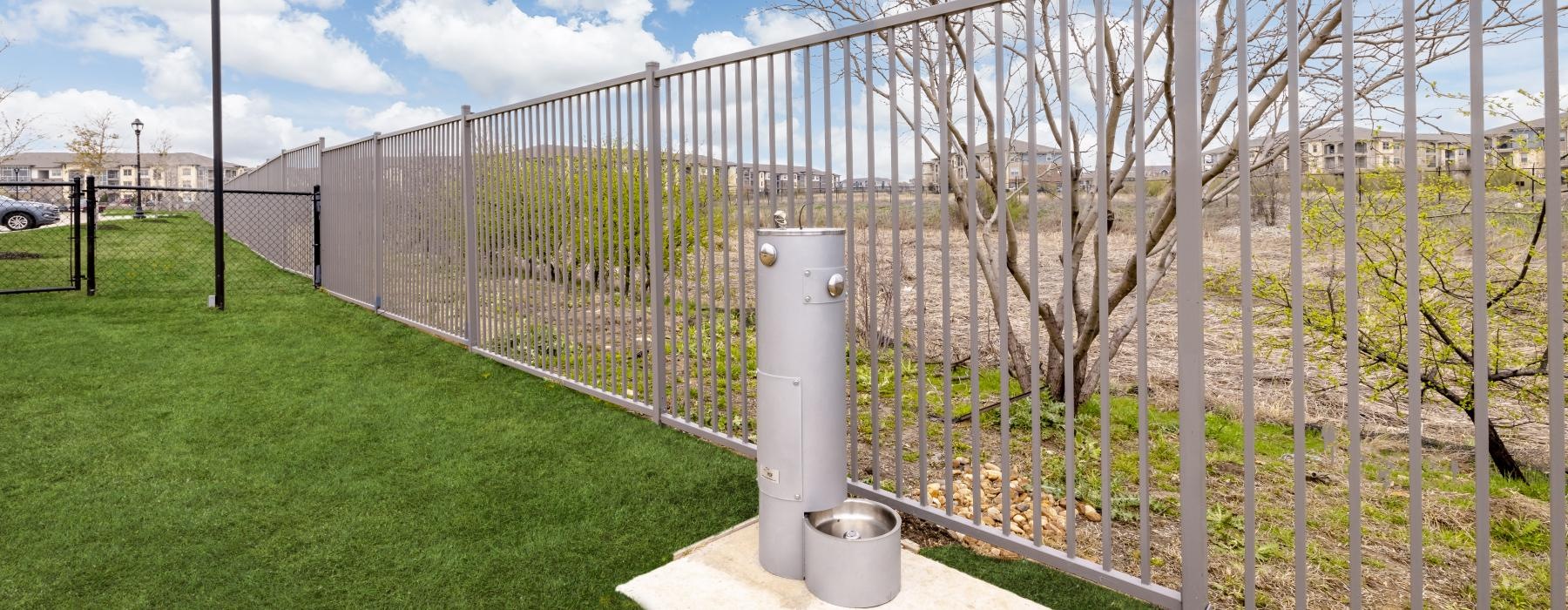 a water fountain in a grassy area